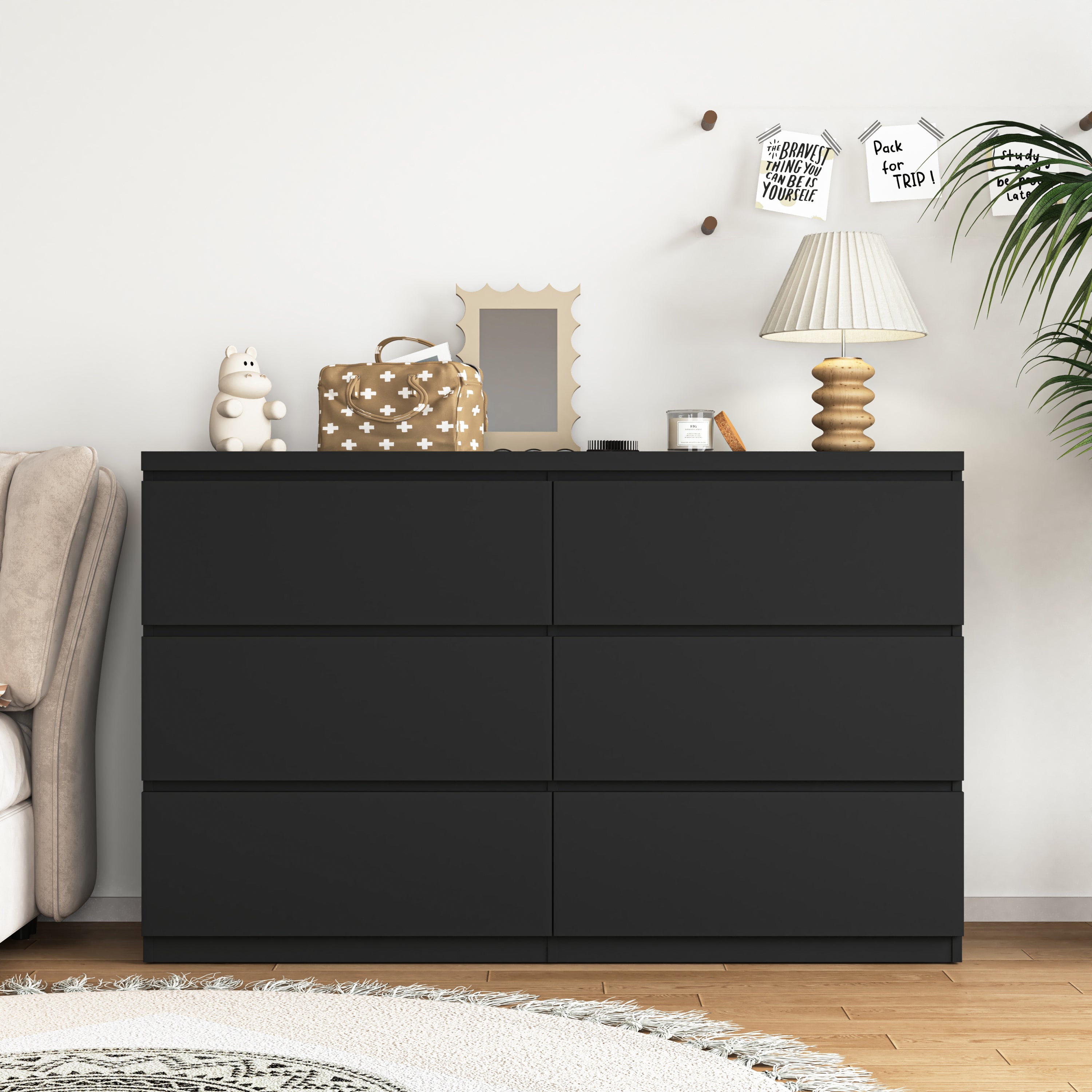 6 Drawer Storage Cabinet ,Dresser, Wood Storage Tower Clothes Organizer, Wide Chest of 6 Drawers, Large Storage Space for Bedroom, Hallway, Entryway Living Room - Grand Goldman Shop
