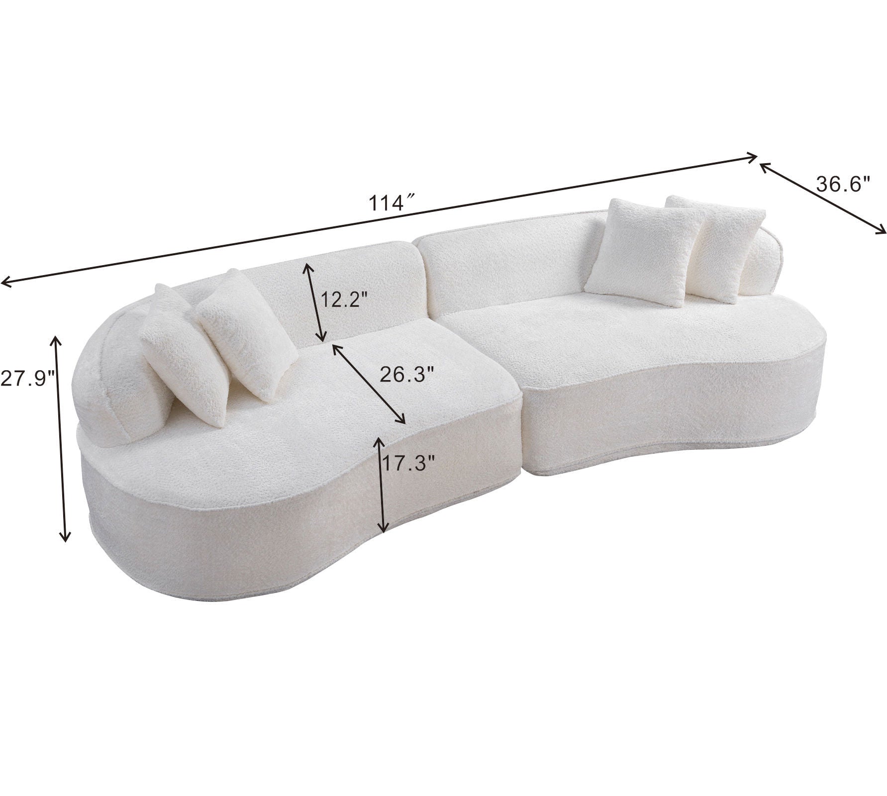 Modern Curved L-Shape Luxury Sectional Oversized Sofa: Minimalist Design, Comfy Sleeper Couch for Living Room, Apartment & Reception Spaces,No Assembly Required - Grand Goldman Shop