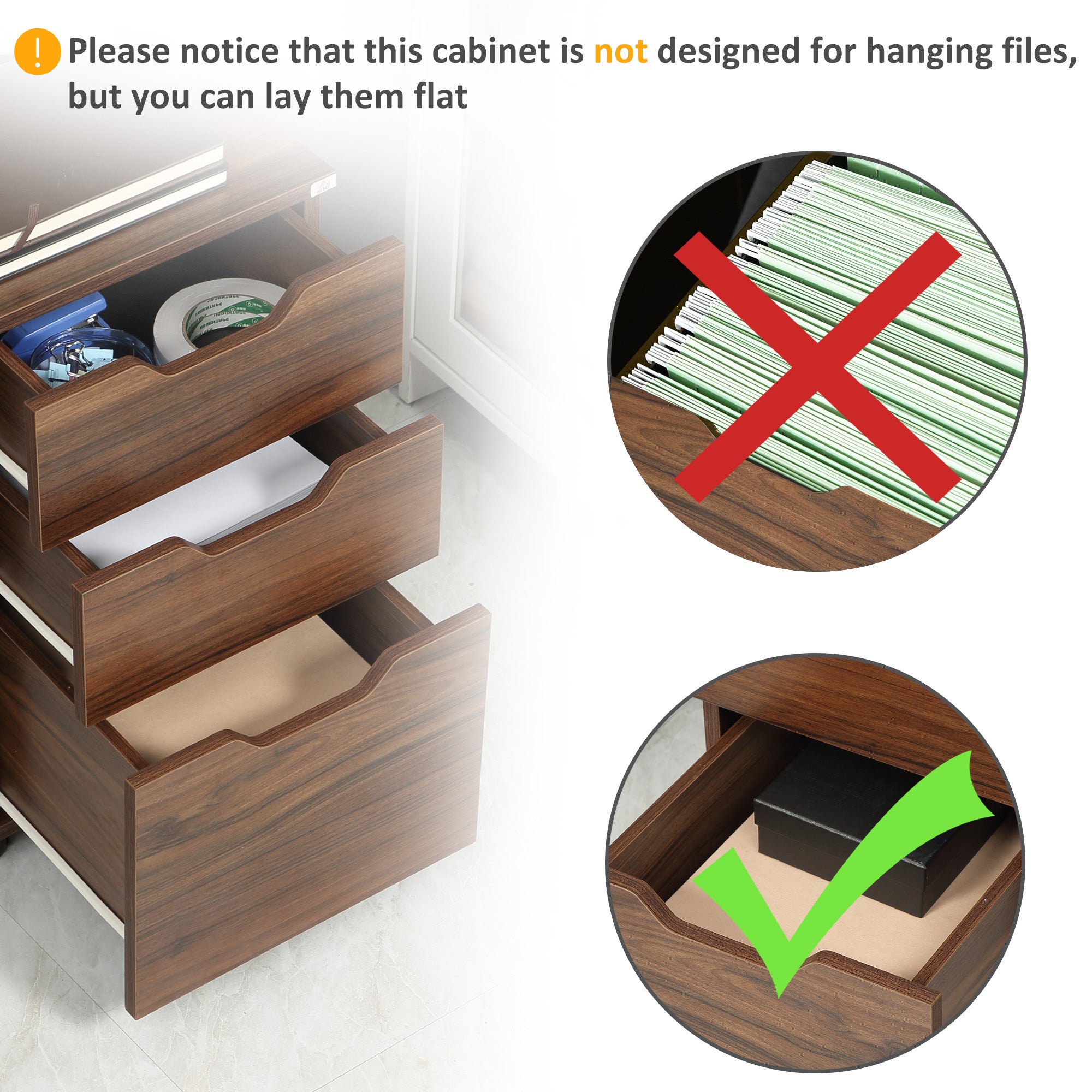 HOMCOM 3 Drawer Office Storage Cabinet, Under Desk Cabinet with Wheels, Brown Wood Grain - Grand Goldman