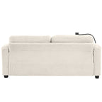 Beige Corduroy Sleeper Sofa Loveseat with Full Size Mattress, USB Ports, Cup Holders, Side Pockets, Phone Holder - Grand Goldman Shop