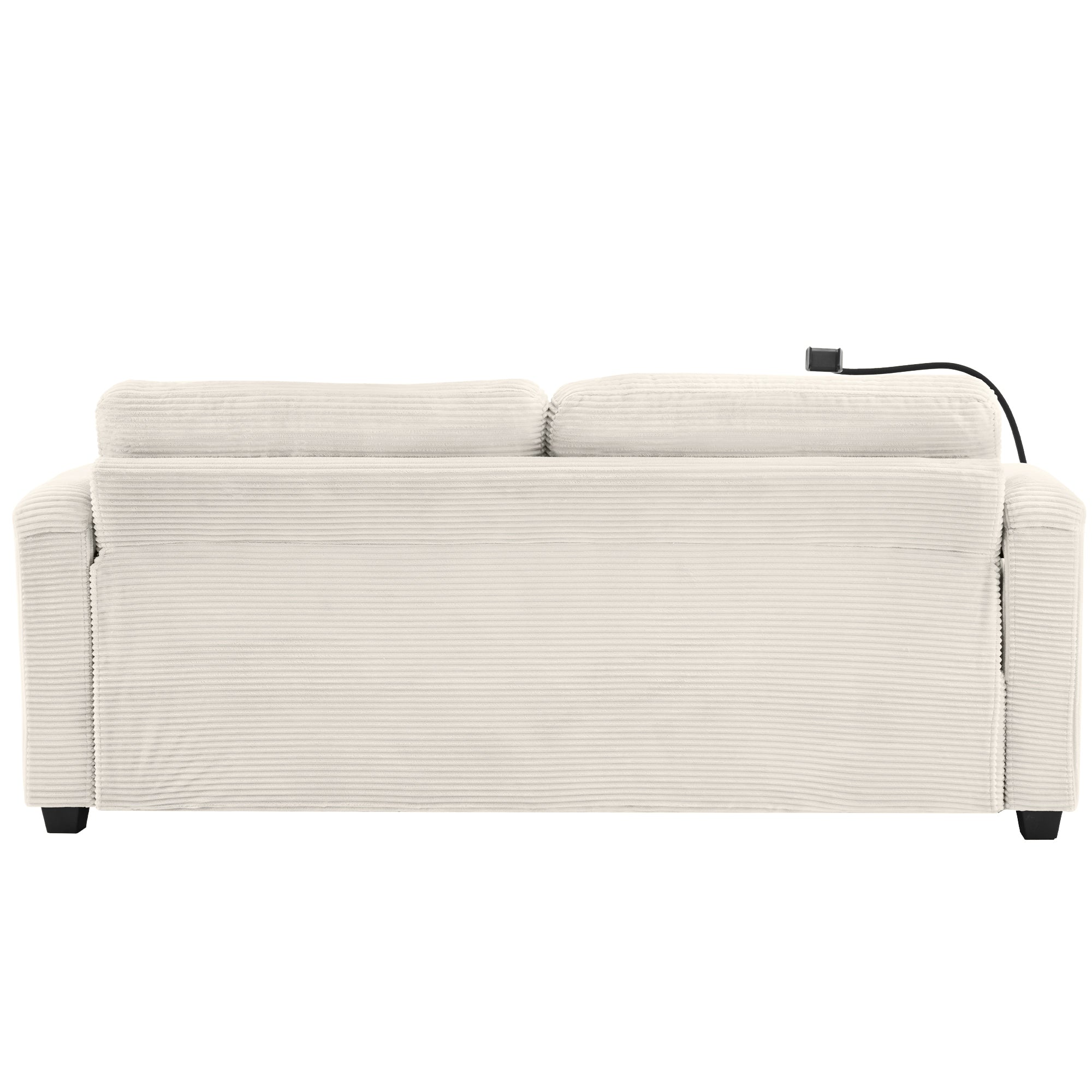 Beige Corduroy Sleeper Sofa Loveseat with Full Size Mattress, USB Ports, Cup Holders, Side Pockets, Phone Holder - Grand Goldman Shop