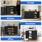 Black Heavy Duty Metal Storage Cabinet with Lock, 2-Door File Cabinet with 2 Adjustable Shelves for Home, Office, Garage (35.