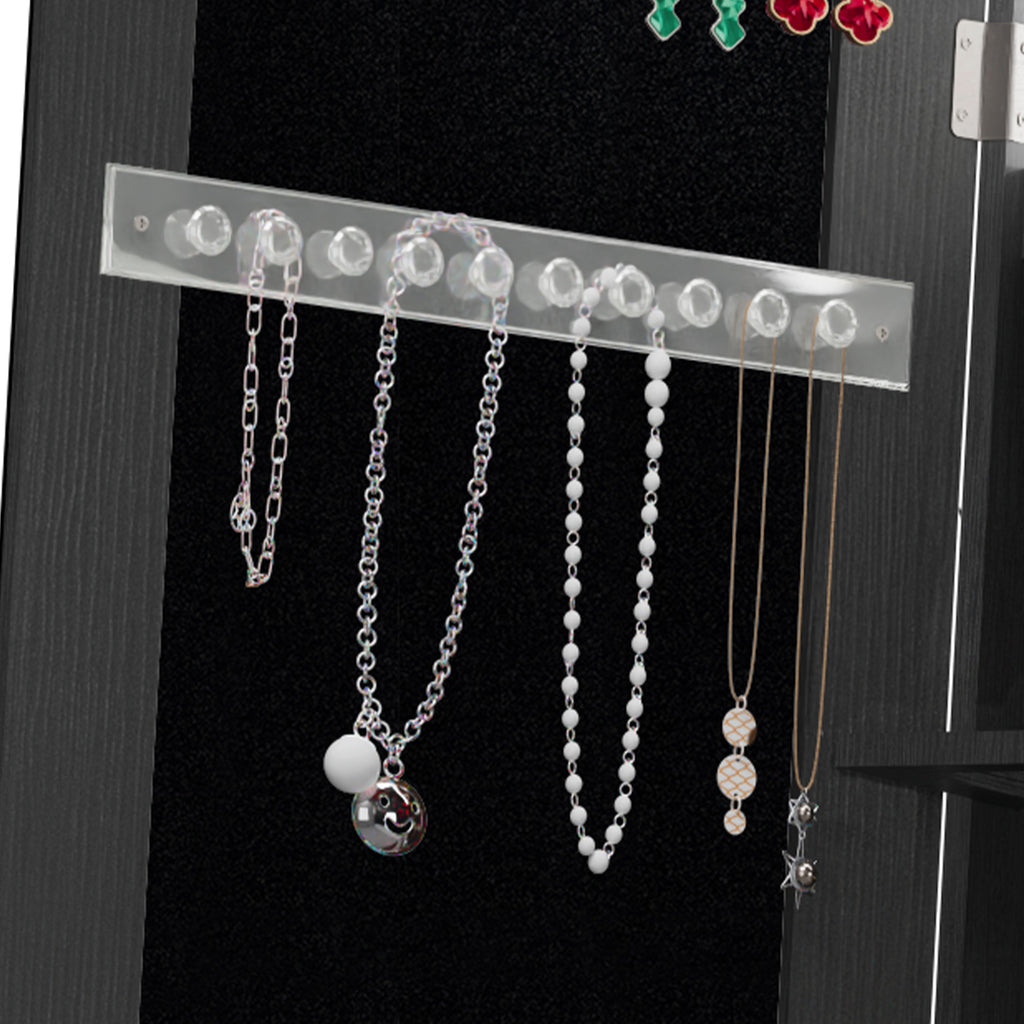 360°Swivel Jewelry Cabinet with Full Length Mirror, 360°Rotating Standing Jewelry Armoire Organizer, Lockable Storage Cabinet, Interior Lighted Mirror, Black - Grand Goldman Shop