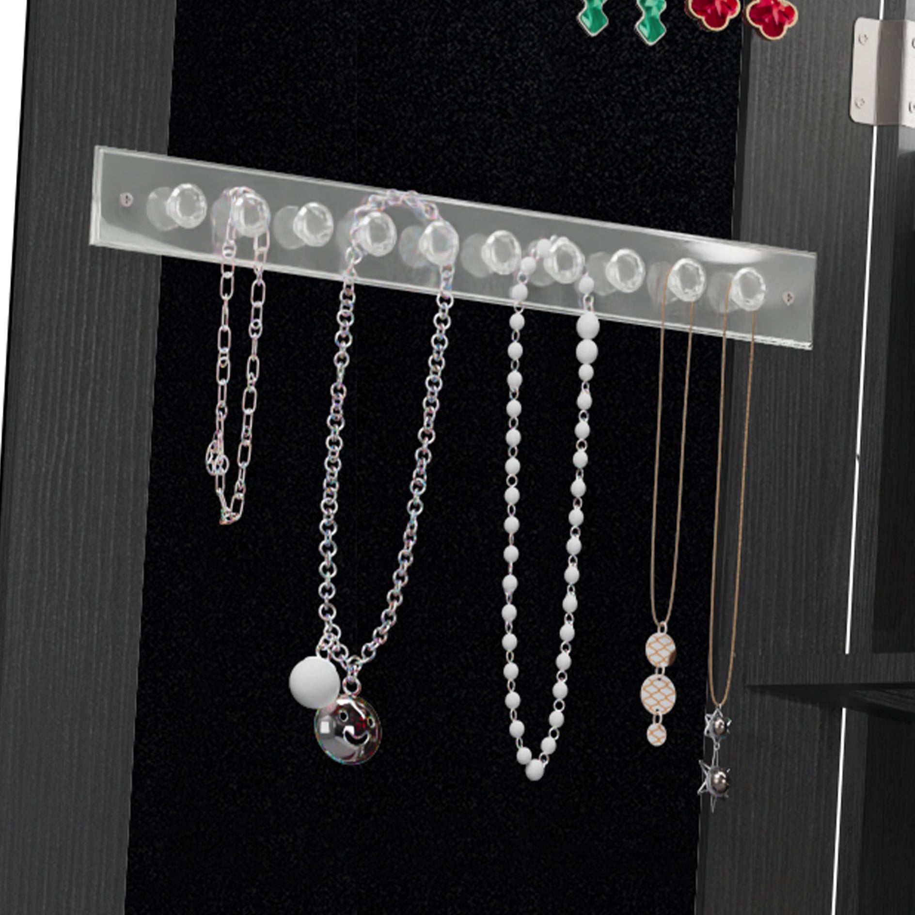 360°Swivel Jewelry Cabinet with Full Length Mirror, 360°Rotating Standing Jewelry Armoire Organizer, Lockable Storage Cabinet, Interior Lighted Mirror, Black - Grand Goldman Shop