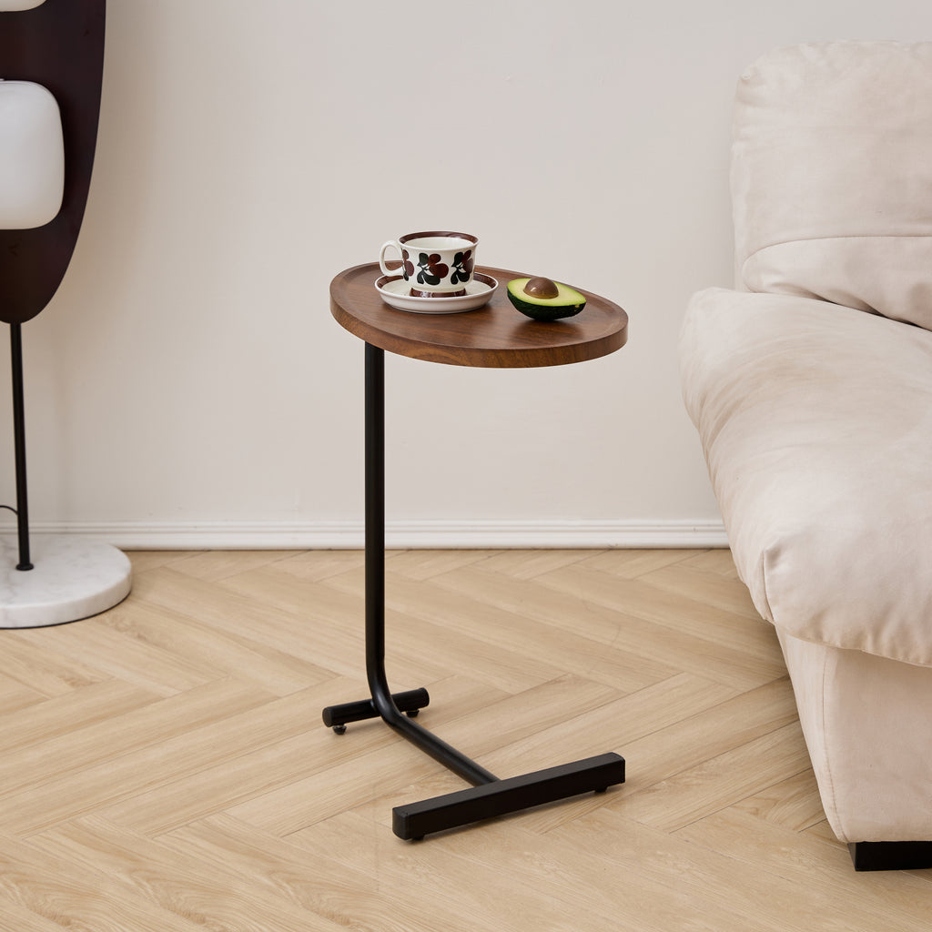 Contemporary Brown C-shaped Side Table Set - Versatile Small Sofa Table for Living Room & Bedroom, Metal & MDF - Grand Goldman Shop