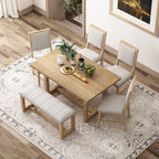 TREXM 6-Piece Retro Dining Table Set for 6, 60' Wood Kitchen Table and Chairs Set of 4 with Bench Designed Trestle Base for kitchen & Dining Room (Natural) - Grand Goldman Shop
