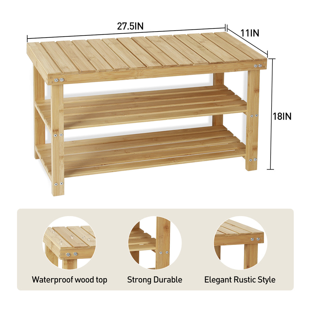 Hofitlead 27.5' Shoe Rack Solid Wood Shoe Bench, 3-Tier Shoe Organizer for Entryway Hallway(Light Brown) - Grand Goldman Shop