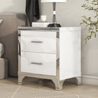 Elegant High Gloss Nightstand with Metal Handle,Mirrored Bedside Table with 2 Drawers for Bedroom,Living Room,White - Grand Goldman Shop