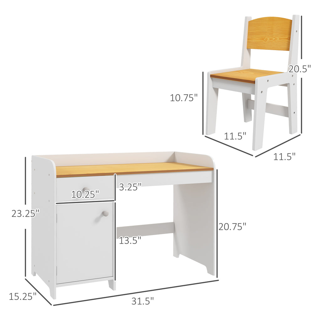Qaba Kids Desk and Chair Set with Storage Drawer, Study Desk with Chair for Children for Arts & Crafts, Snack Time, Homeschoo
