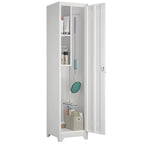 Metal Broom Storage Cabinet, 65' Narrow Broom Cabinet With Hooks, Slim Bathroom Storage Cabinet With Shelves, Heavy-Duty Clea
