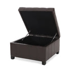 Upholstered Tufted PU Leather Storage Ottoman, Dark Brown - Grand Goldman Shop