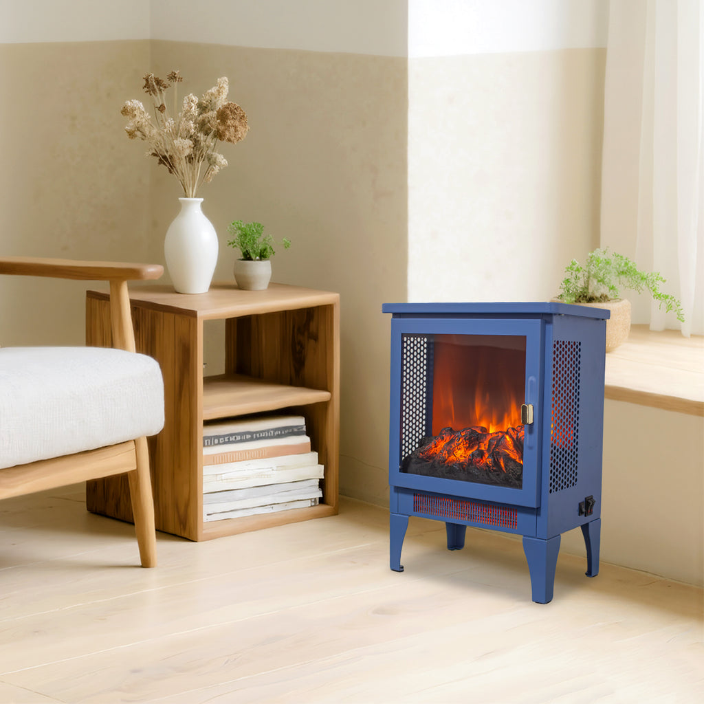 18 inch Freestanding Electric Fireplace Stove heater with 3D Flame effect,Classic Blue - Grand Goldman Shop