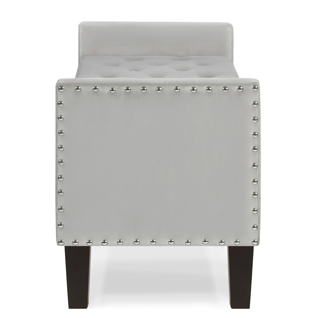 Upholstered Tufted Button Storage Bench with nails trim,Entryway Living Room Soft Padded Seat with Armrest,Bed Bench-Gray - Grand Goldman Shop