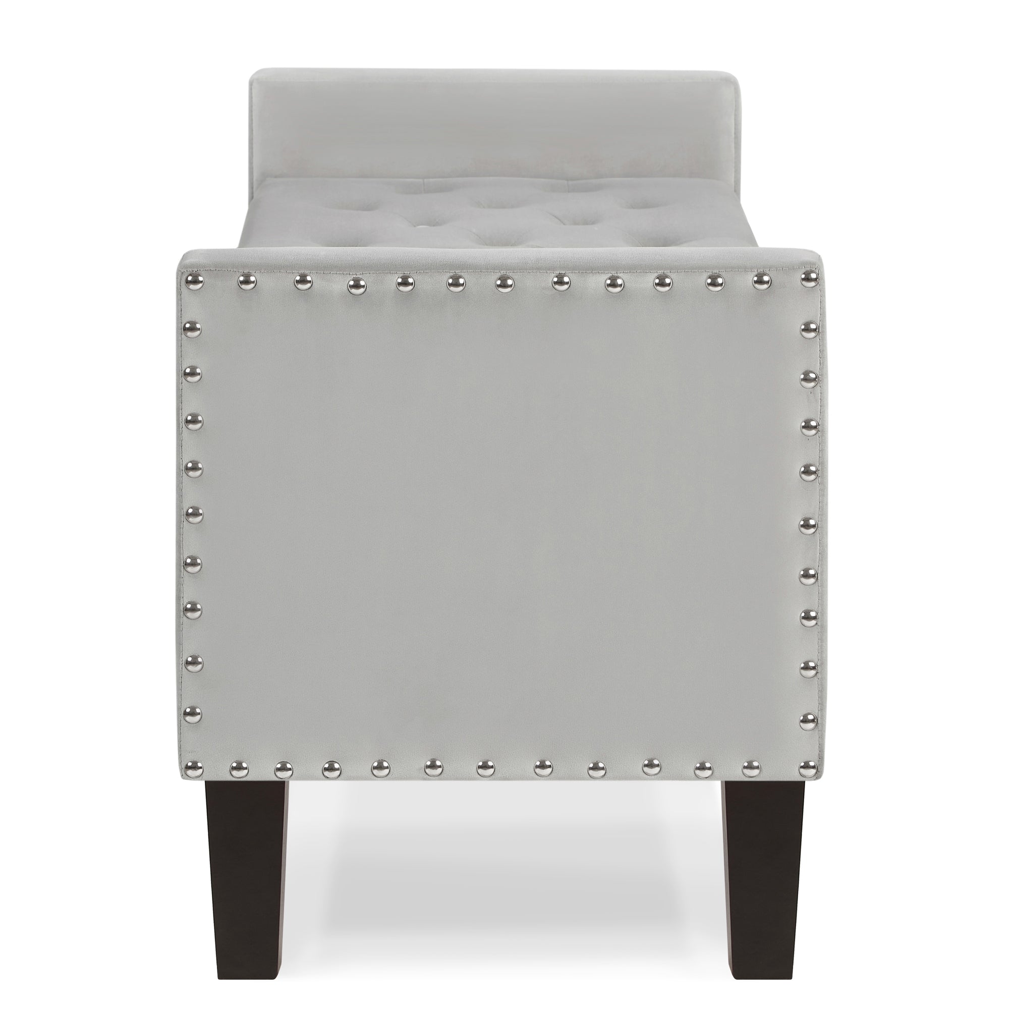Upholstered Tufted Button Storage Bench with nails trim,Entryway Living Room Soft Padded Seat with Armrest,Bed Bench-Gray - Grand Goldman Shop