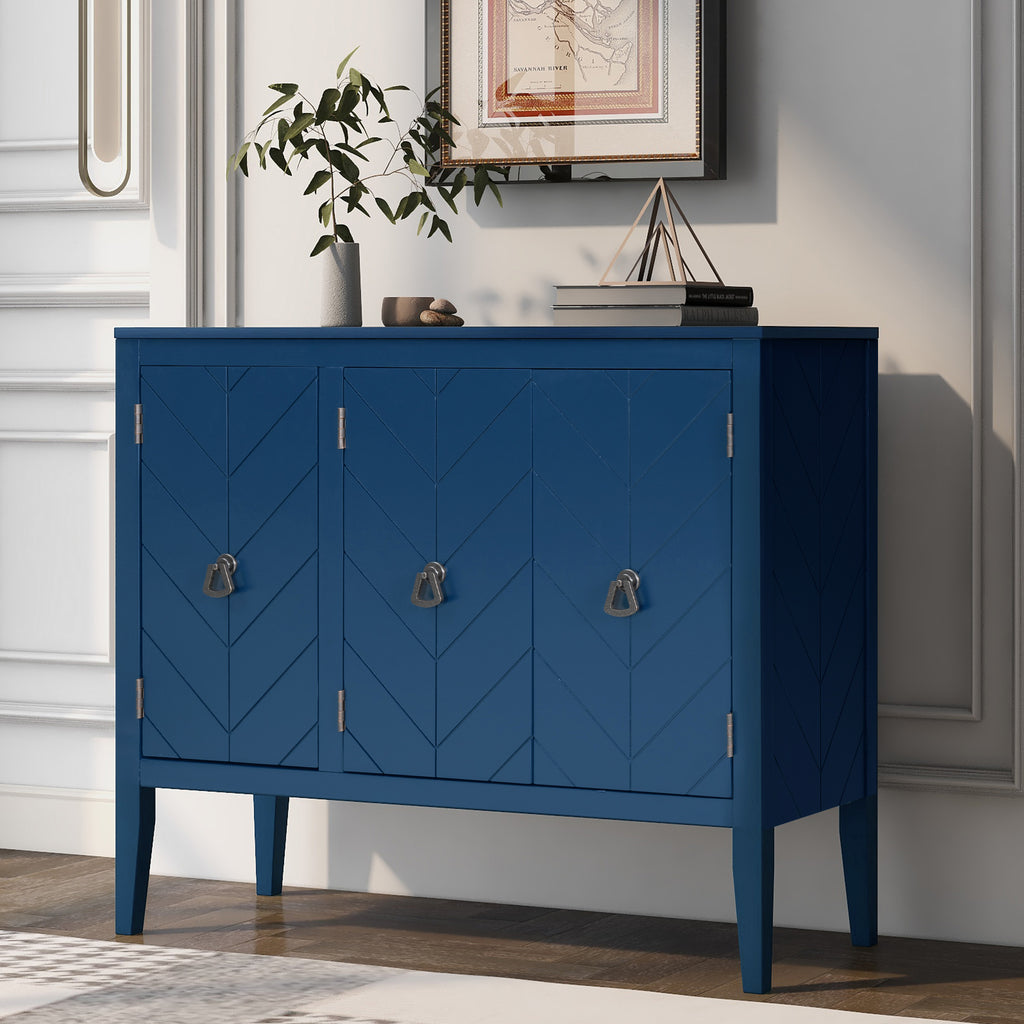 U_STYLE Adjustable Shelf Storage Sideboard with 3 Retro Metal Handles and 4 Pinewood Legs, for Entryway, Living Room, Study Room, Dining Room - Grand Goldman Shop
