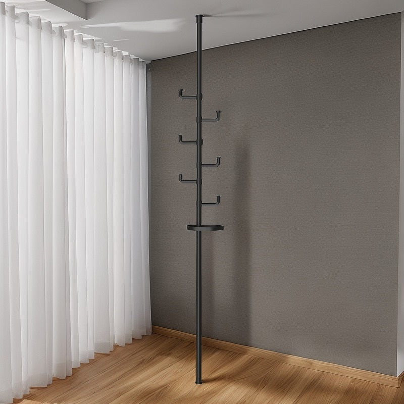New style with trays Adjustable Laundry Pole Clothes Drying Rack Coat Hanger DIY Floor to Ceiling Tension Rod Storage Organizer for Indoor, Balcony - Black - Grand Goldman Shop