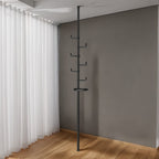 New style with trays Adjustable Laundry Pole Clothes Drying Rack Coat Hanger DIY Floor to Ceiling Tension Rod Storage Organizer for Indoor, Balcony - Black - Grand Goldman Shop