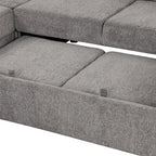 U-shaped Sectional Sofa Pull out Sofa Bed with USB Ports, Power Sockets, Storage Chaise, Light Gray Chenille, 108.6' - Grand Goldman Shop