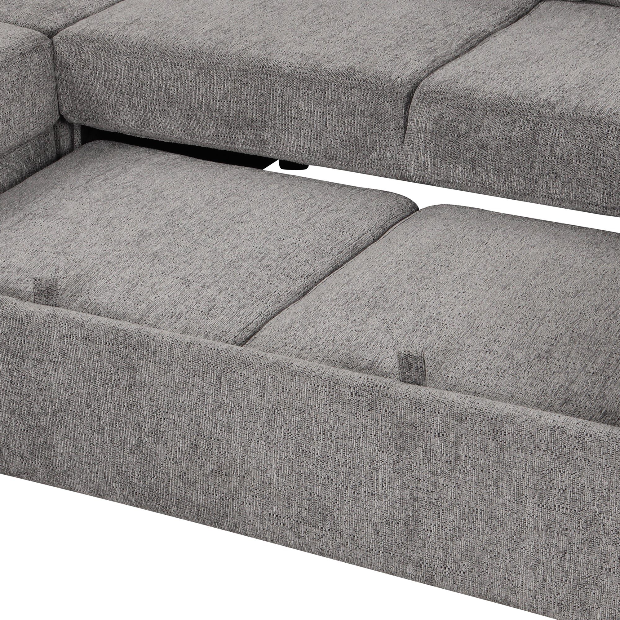 U-shaped Sectional Sofa Pull out Sofa Bed with USB Ports, Power Sockets, Storage Chaise, Light Gray Chenille, 108.6' - Grand Goldman Shop