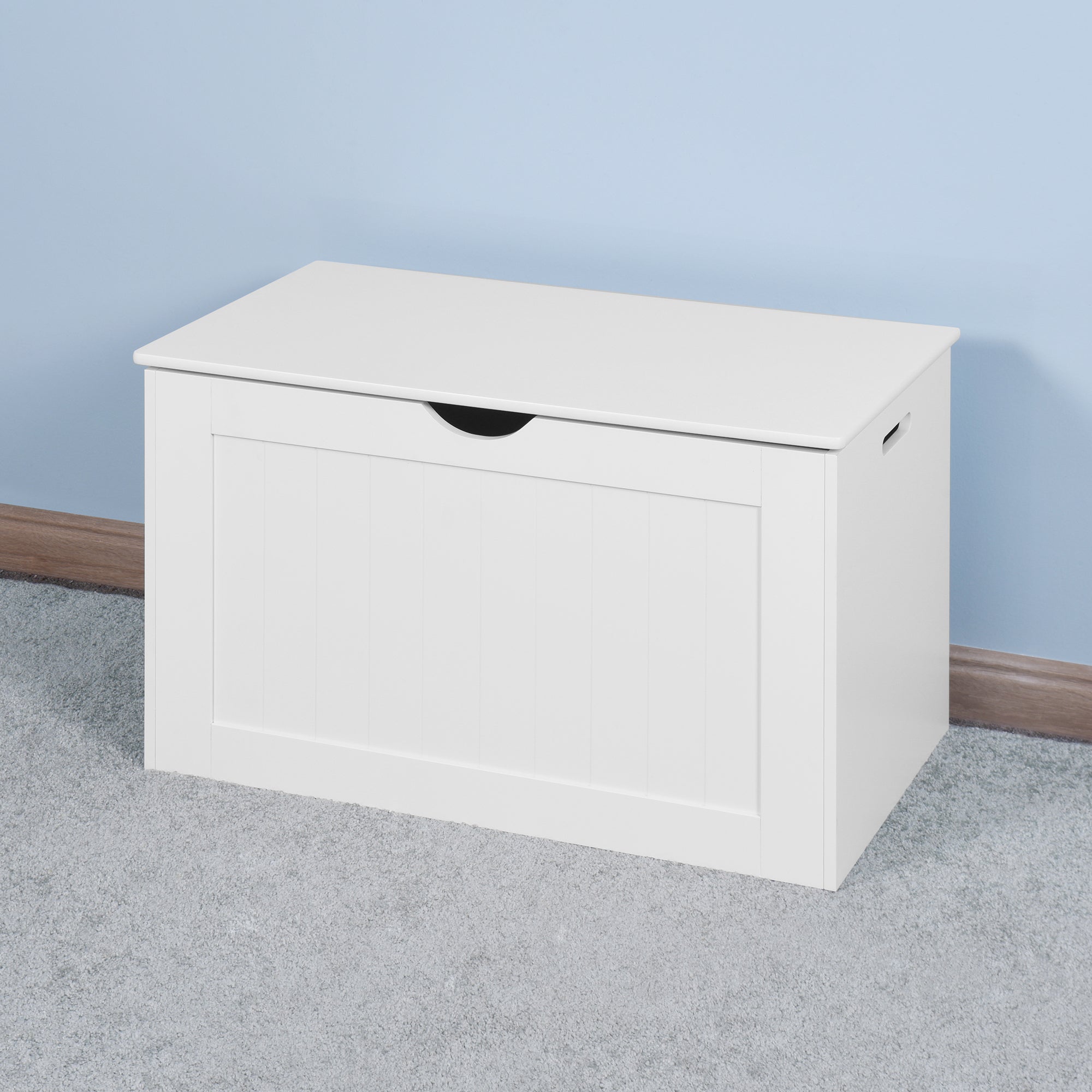 White Lift Top Entryway Storage Cabinet with 2 Safety Hinge, Wooden Toy Box - Grand Goldman Shop