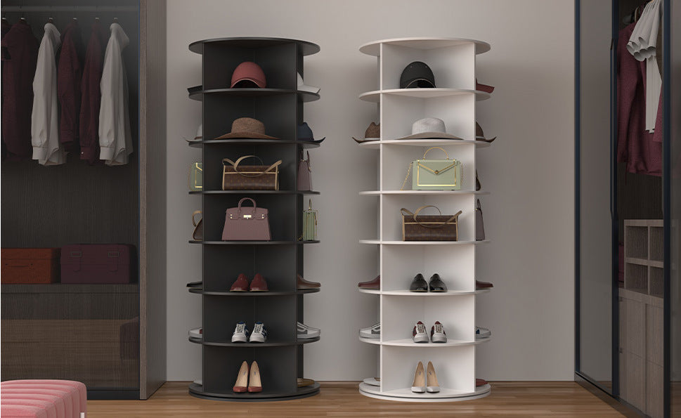 7 Tier Rotating Shoe Rack Tower, Spinning Shoe Display, 360 Shoe Rack Storage Round Carousel, Vertical Handbag Rotate Shoes Closet Organization (WHITE) - Grand Goldman Shop