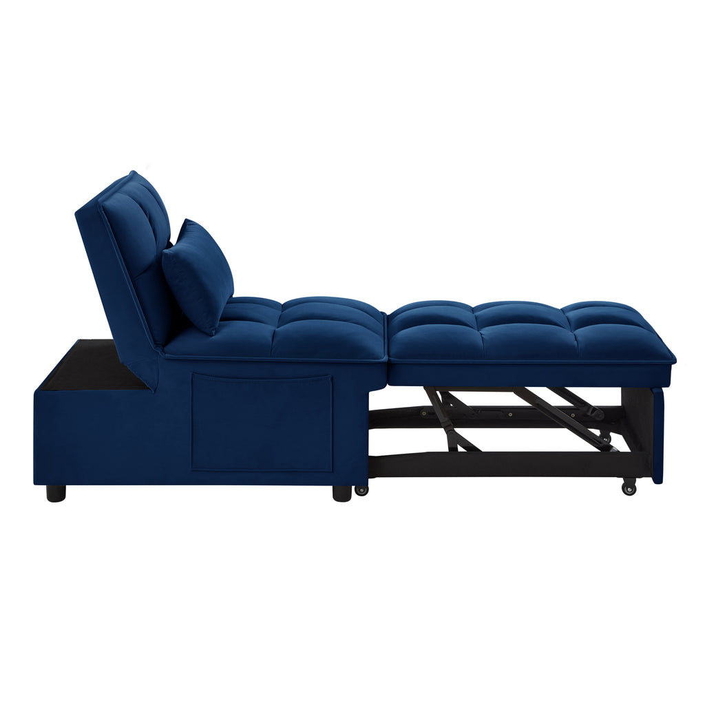 4 in1 Multi-Function Single Sofa Bed with Storage Pockets,Tufted Single Pull-out Sofa Bed with Adjustable Backrest and Pillows ,Convertible  Chaise Lounge, Navy - Grand Goldman Shop