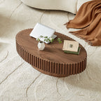 Modern Handcraft Drum Coffee Table Length 43.7 inch Ellipse Coffee Table for Living Room,Oval Small Coffee Table with Sturdy Pedestal,Walnut MDF,W2582P251185 - Grand Goldman Shop