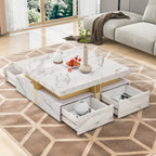 Modern White Square Storage Coffee Table with 4 Drawers - Grand Goldman Shop