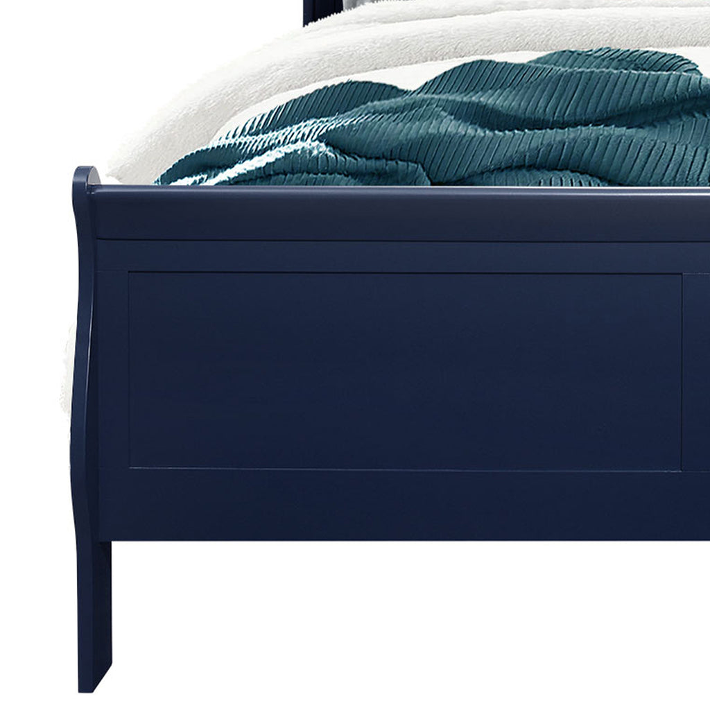 Charlston Sleigh Style King Bedroom Set with LED Headboard in Blue Solid Wood and MDF - Grand Goldman Shop