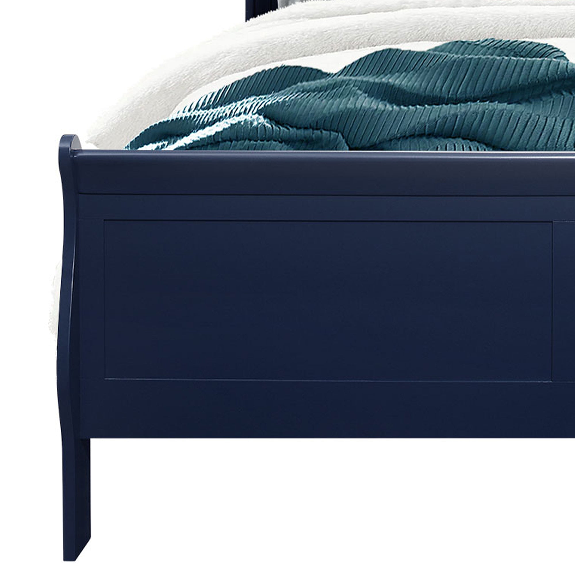 Charlston Sleigh Style King Bedroom Set with LED Headboard in Blue Solid Wood and MDF - Grand Goldman Shop