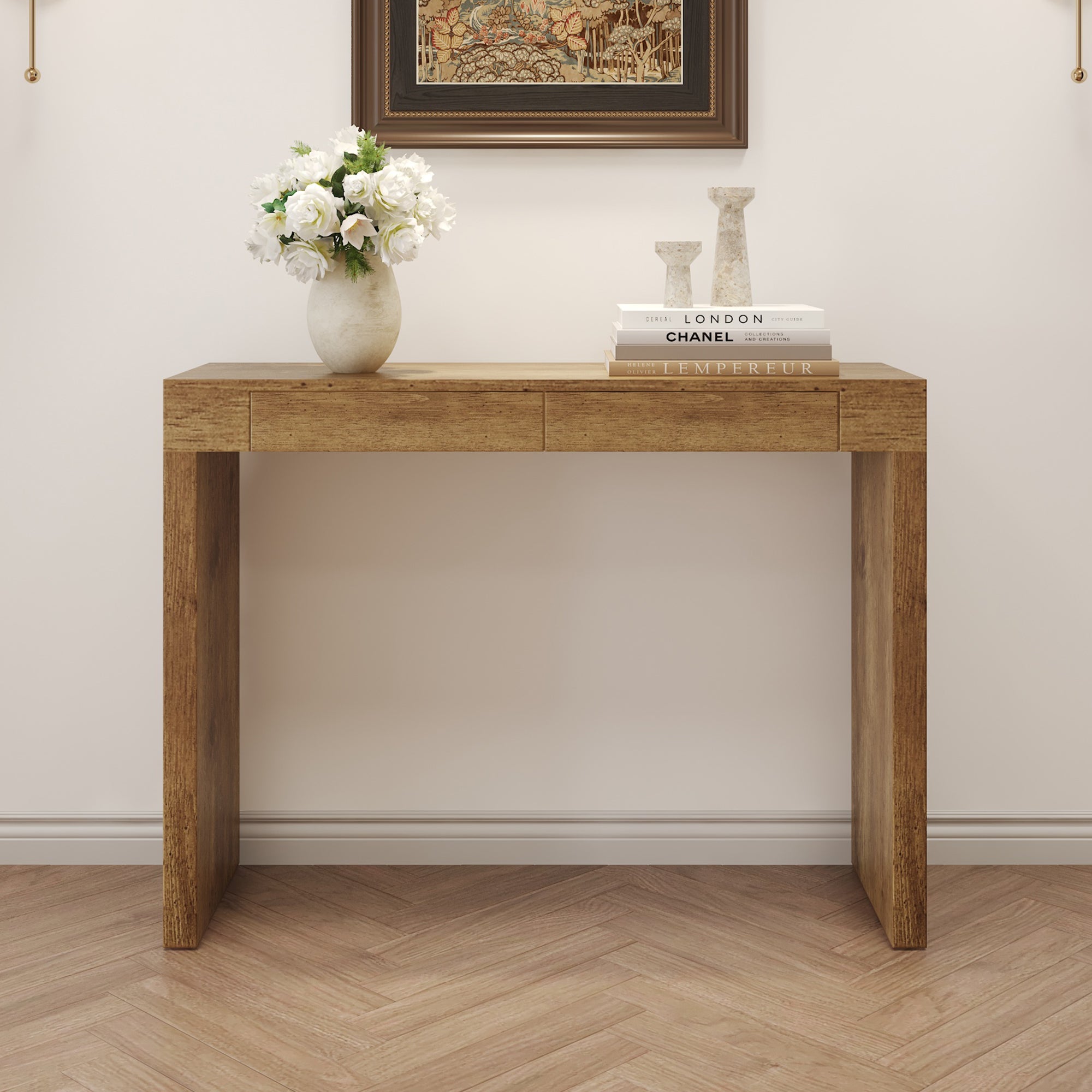 Elegant Natural Wood Grain Bar Table-50 Inches Long, a Practical Choice for Modern Homes.Wood Grain Texture Sticker,Equipped With Two Drawers.Serving As A Bar Table Or A Desk. - Grand Goldman Shop