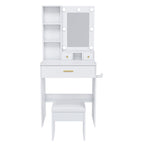 White Vanity Table with Mirror, Adjustable LED Lights, Power Outlet, Hairdryer Holder & Stool – Compact Dressing Desk for Small Bedrooms - Grand Goldman Shop