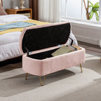 Pink Storage Ottoman Bench for End of Bed Gold Legs, Modern Grey Faux Fur Entryway Bench Upholstered Padded with Storage for Living Room Bedroom - Grand Goldman Shop