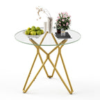 35.4-inch round tempered glass dining table, suitable for 1-4 people, space-saving small kitchen dining table, equipped with sturdy metal table legs, suitable for dining room, living room,Gold - Grand Goldman Shop