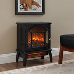 Classical Free-Standing 3D Flame Electric Infrared Quartz Fireplace Stove with Remote Control in Antique Black - Grand Goldman Shop