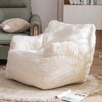 Ivory White Soft Teddy Fabric Tufted Foam Bean Bag Chair with Memory Sponge - Grand Goldman Shop