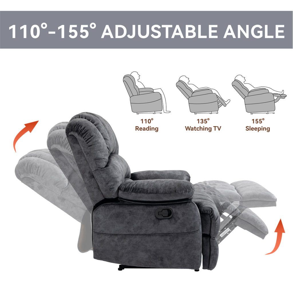 Large Manual Recliner Chair in Fabric for Living Room, Grey - Grand Goldman Shop
