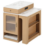 K&K 59.5'Kitchen Island with Extendable Dining Table, Kitchen Storage Table with Double-sided Storage, Kitchen Island with 2 Drawers, Power Outlet, Side Open Shelves, for Kitchen, Dining Room, Natural - Grand Goldman Shop