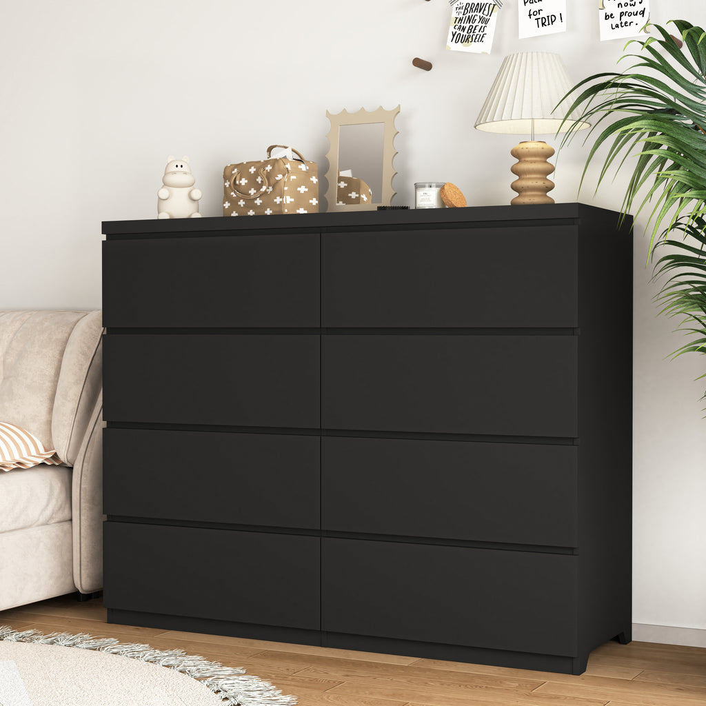 8 Drawers Dresser for Bedroom, Wood Bedroom Dresser Modern Drawer Chest, 8 Chest of Drawer, Tall Dresser for Closet, Dressers Organizer for Living Room, Closet,Black - Grand Goldman Shop