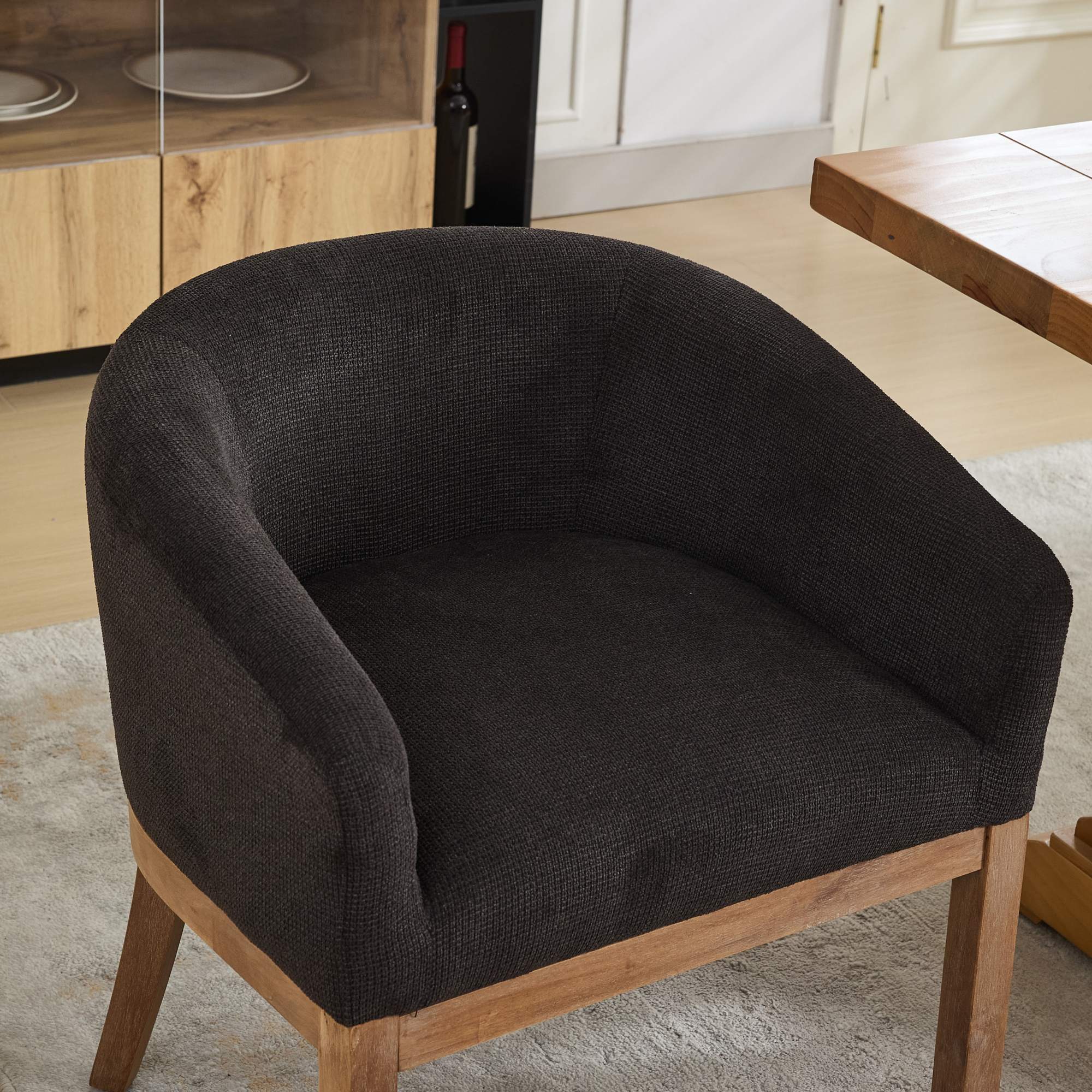Mid Century Modern Upholstered Barrel Dining Chairs with Arms,Farmhouse Linen Kitchen & Dining Room Chairs with Natural Hardwood Frame, 19' W Accent Chairs,Single Pack,Charcoal Gray,SW1891BK - Grand Goldman Shop