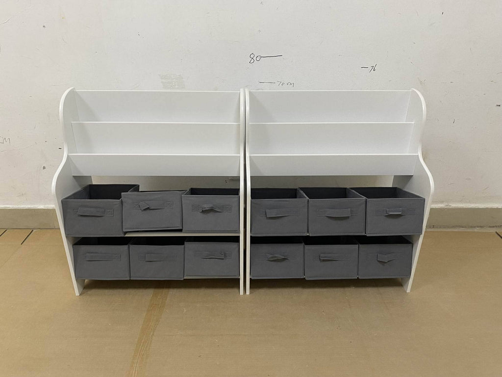 Kids Bookshelf with 6 Fabric Storage Bins, Multi-Functional Children's Bookcase and Toy Organizer, Front-Facing Display Shelf