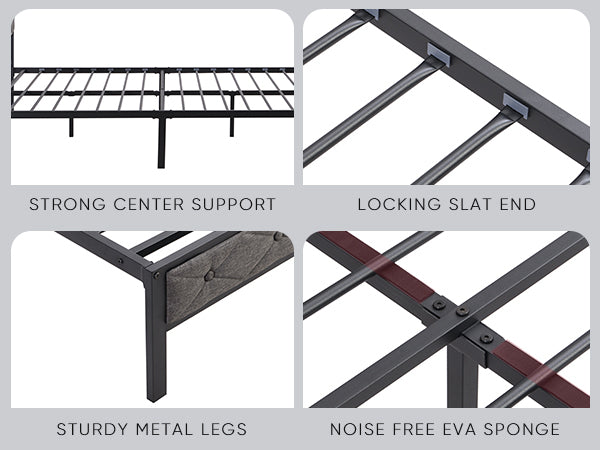 Full Bed Frame with  Storage Headboard, Charging Station and LED Lights, Upholstered Platform Bed with Heavy Metal Slats, No Box Spring Needed, Noise Free, Easy Assembly, Dark Gray - Grand Goldman Shop