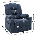 Power Lift Recliner Chair with Massage and Heat for Elderly, Overstuffed Wide Recliners, Heavy Duty Motion Mechanism with USB and Type C Ports, 2 Steel Cup Holders, Blue - Grand Goldman Shop
