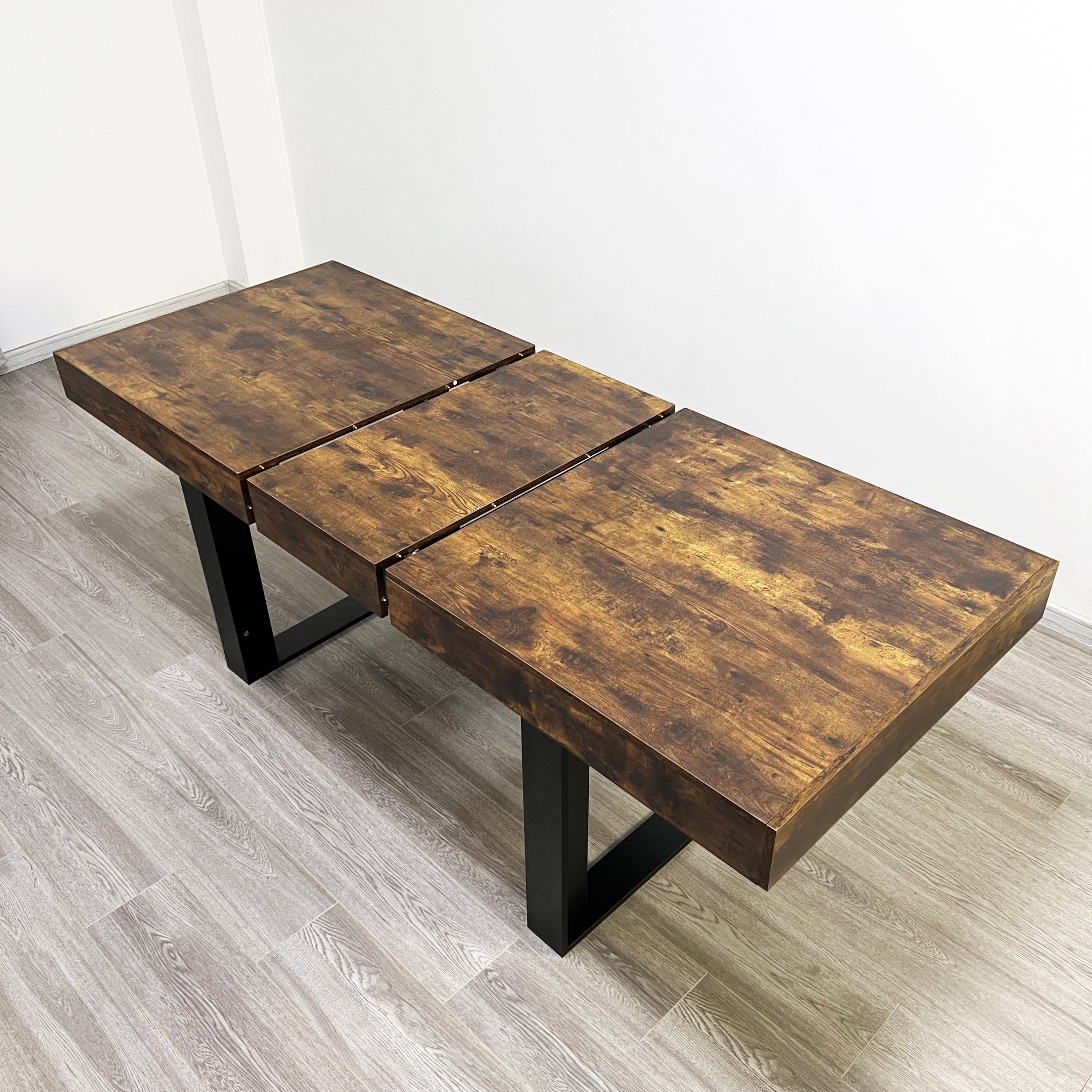 Modern Farmhouse Extendable Dining Room Table with Retractable Design in Deep Rustic Brown, Engineered Wood, 78.74 inches - Grand Goldman Shop