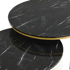 Modern Round Nesting Coffee Table Fluted with Drawer in Black & Gold in 31.5'' - Grand Goldman Shop