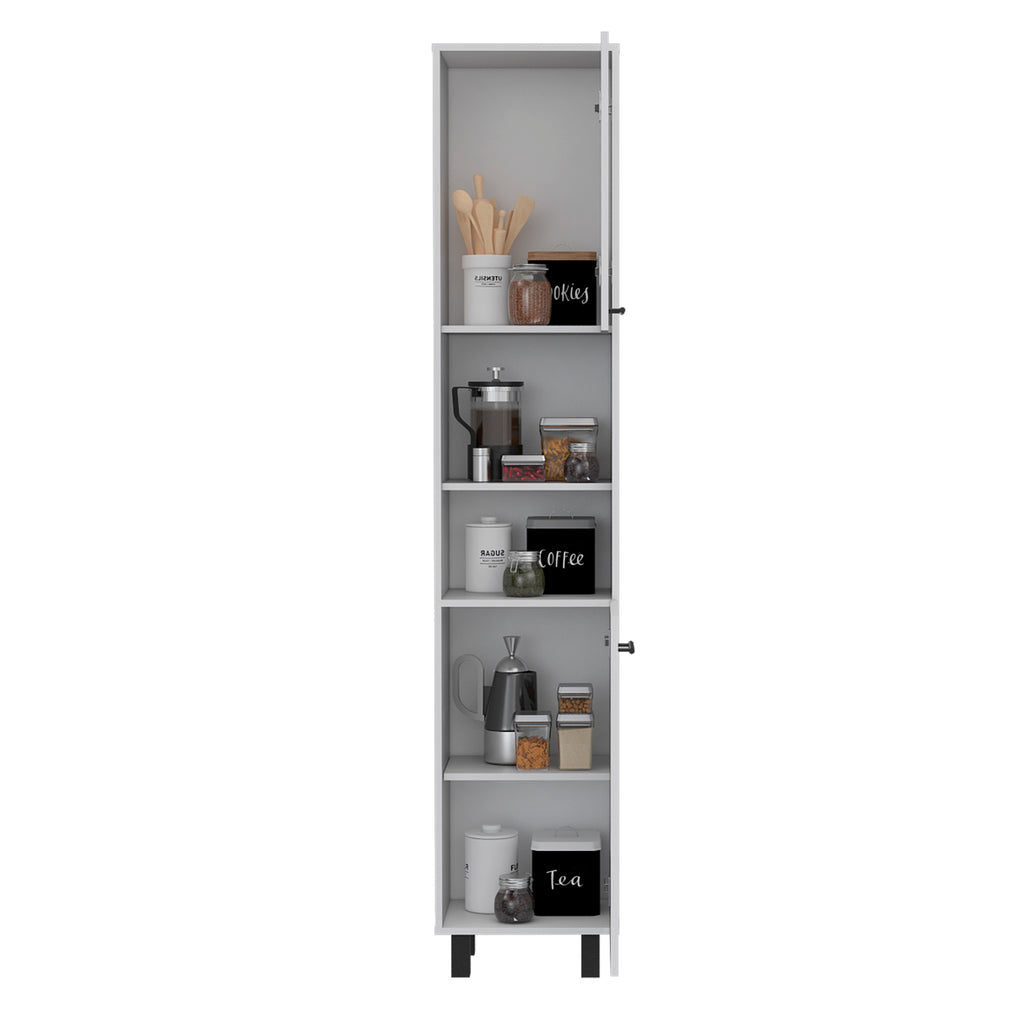 Hobart Pantry, Four Legs, Three Interior Shelves, Two Shelves, Two Cabinets -White - Grand Goldman