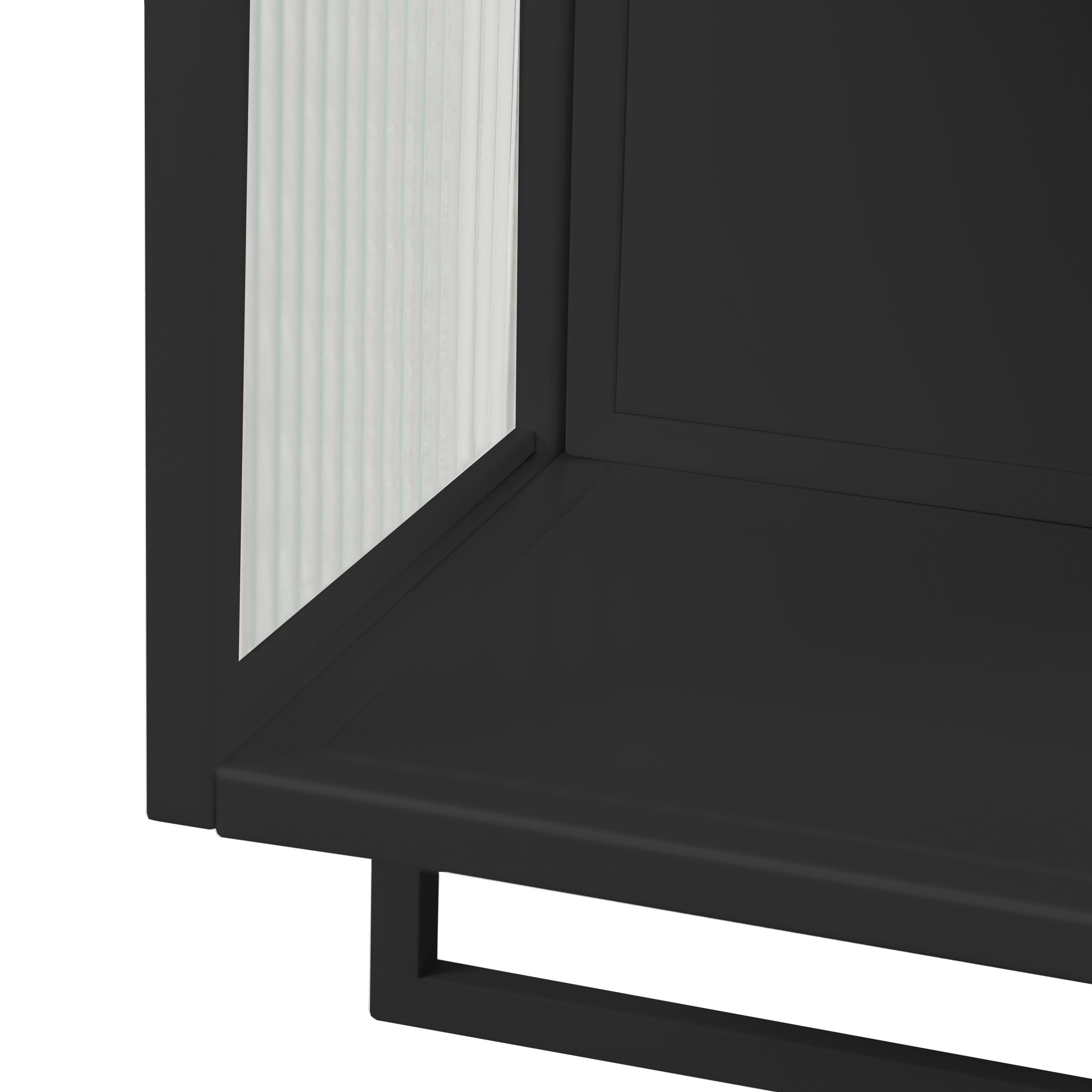 23.62'Glass Doors Modern Two-door Wall Cabinet with Featuring Two-tier Enclosed Storage, an Open Shelf, and Towel Rack, for Entryway Living Room Bathroom Dining Room,Black - Grand Goldman Shop