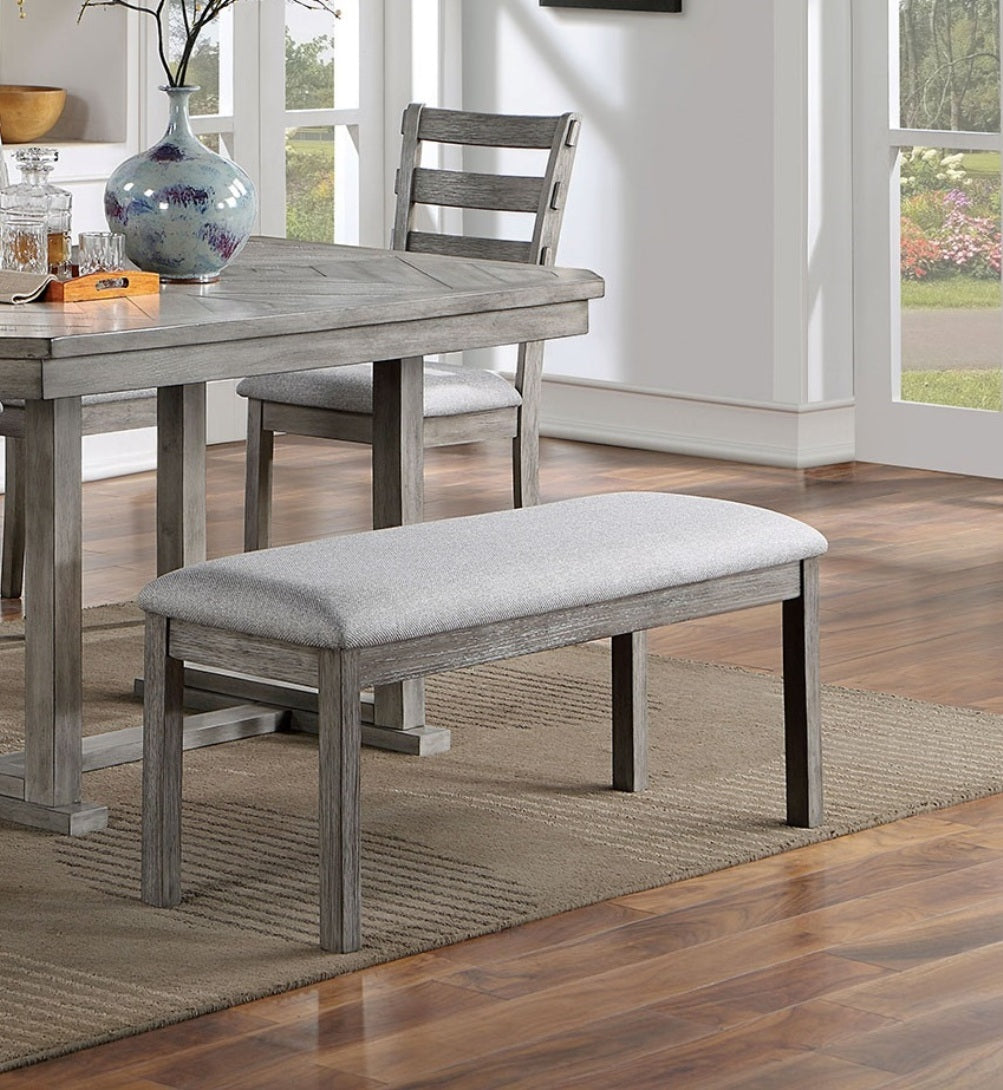 Gray Color Dining Bench Padded Seat 1pc Bench Kitchen Dining Room Wire-Brushed Finish - Grand Goldman Shop