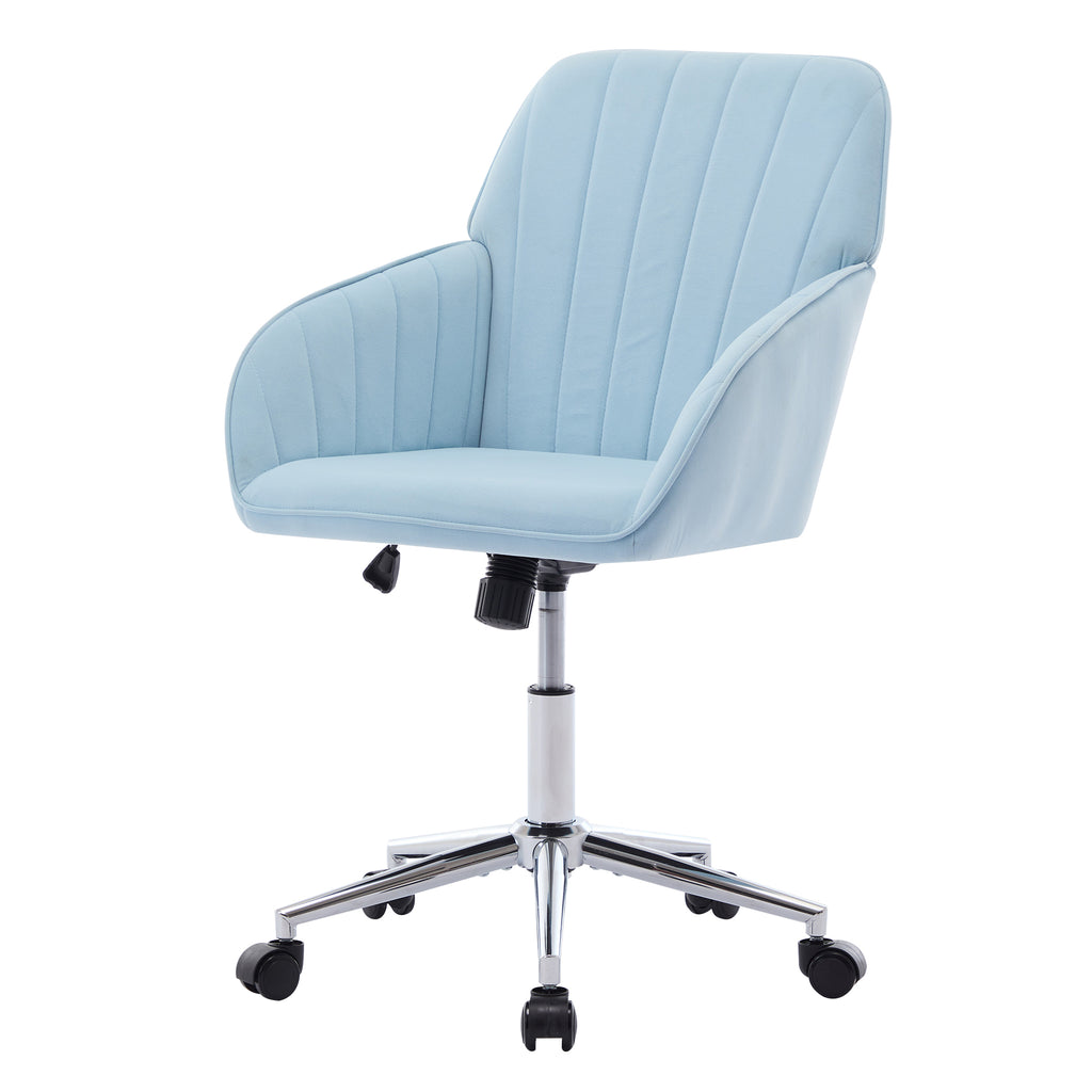 TY Ergonomic Office Chair in Baby Blue Velvet with Adjustable Backrest and Silver Base, Ideal for Home Bedroom and Long Sitti
