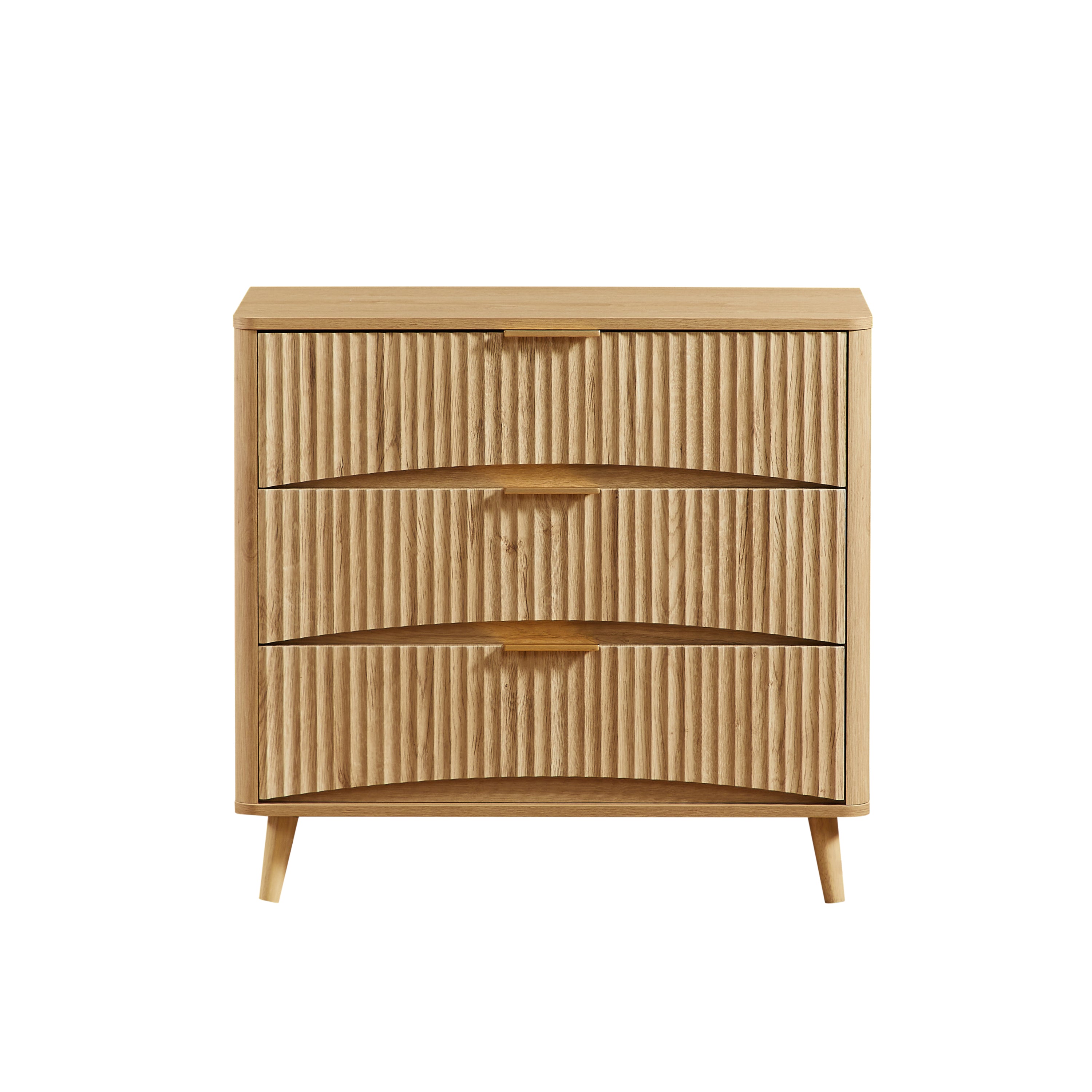 Fluted 3 Drawer Dresser Set of 2, Modern Tall Chest of Drawers with Vertical Grooved Design, Wood Storage Cabinet with Metal Handles for Bedroom Living Room, Oak. (23.6'W x 15'D x 30'H). - Grand Goldman Shop